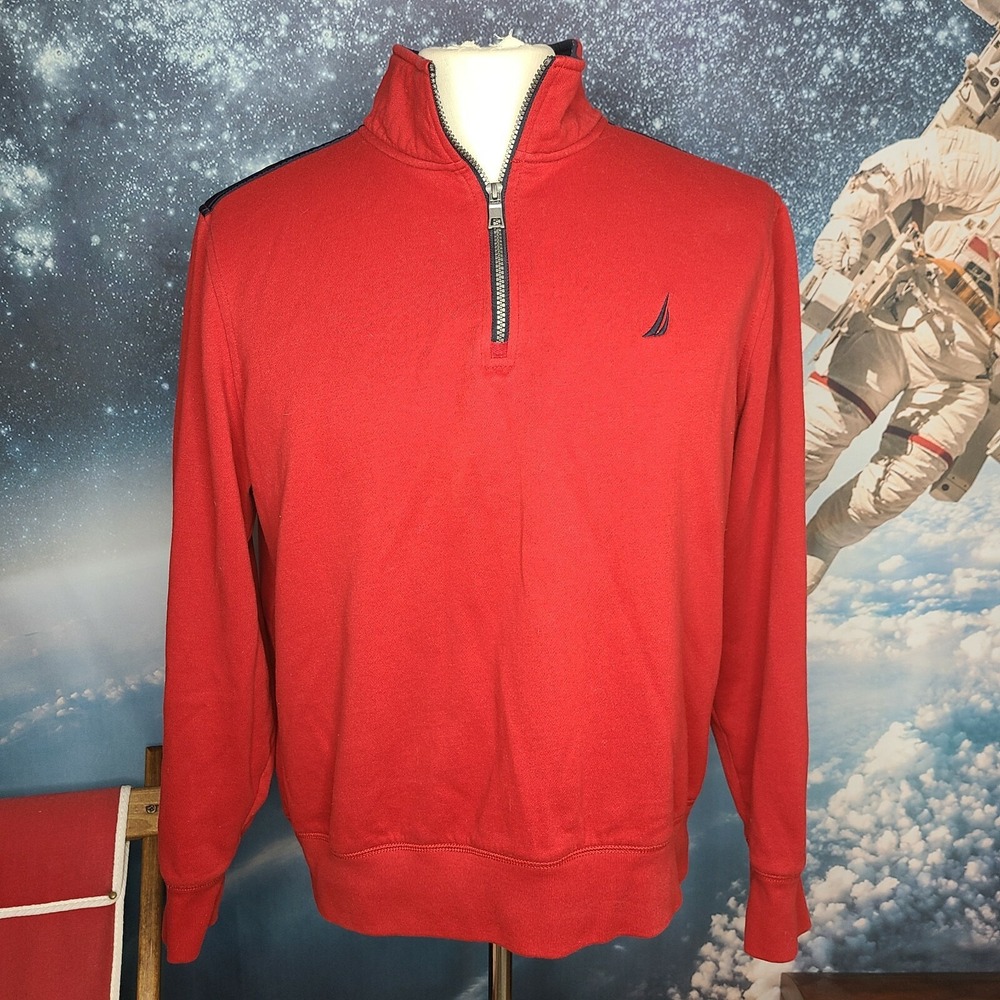 Nautica Men's Navy & Red Pullover 1/4 Zip Men's Size Large 27x24